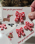 Bag of 25 -Boutique 3d Printed Package Inserts Cow Print Bows Pins or Earrings Made in America