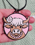 3d Western Cowgirl Cowboy Highland Cow Theme - Necklace, Purse Charm, Earrings, Keychain, Magnet