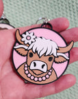 3d Western Cowgirl Cowboy Highland Cow Theme - Necklace, Purse Charm, Earrings, Keychain, Magnet