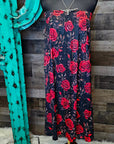 Baha Ranch Colores de Mexico Romantic Red Roses Midi Skirt