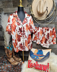 Baha Ranch Cow Hide Print Western Cowgirl Satin Pajama Set