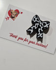 Bag of 25 -Boutique 3d Printed Package Inserts Cow Print Bows Pins or Earrings Made in America