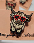 Bag of 25 -Boutique 3d Printed Package Inserts Cool Highland Cow Hat Pin Made in America