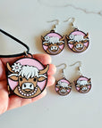 3D Print Cowgirl Highland Cow Picture Necklace or Earrings Western Made in America