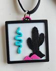 3D Print Picture Necklace on Deerskin Leather Western Bull Skull Desert Cactus Made in America