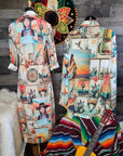 Colores de Mexico Pictures of the Southwest Button-Up Long Sleeve Shirt Dress Duster