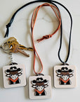 3D Print Cowboy Highland Cow Picture Necklace, Keychain or Purse Charm on Suede Leather Western Made in America