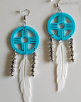 3D print Lightweight Turquoise New Mexico Zia Feather Dream Catcher Earrings Made in America