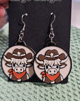 3d Western Cowgirl Cowboy Highland Cow Theme - Necklace, Purse Charm, Earrings, Keychain, Magnet