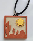 3D Print Picture Necklace on Deerskin Leather Western Bull Skull Desert Cactus Made in America
