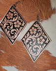 3D Print Western Tooled Floral Earrings Made in America Choice of Colors