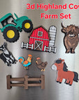 3D Highland Cow Farm Magnet Gift Set