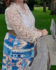 Baha Ranch Blue Aztec Western Prairie Tiered Maxi Skirt
