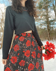 Baha Ranch Colores de Mexico Romantic Red Roses Midi Skirt