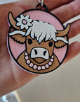 3d Western Cowgirl Cowboy Highland Cow Theme - Necklace, Purse Charm, Earrings, Keychain, Magnet