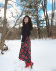 Baha Ranch Colores de Mexico Romantic Red Roses Midi Skirt