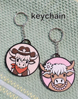 3d Western Cowgirl Cowboy Highland Cow Theme - Necklace, Purse Charm, Earrings, Keychain, Magnet