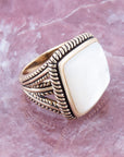 Roped White Mother of Pearl and Golden Statement Ring