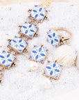 Santorini Blue and White Tile Golden Statement Ring