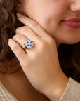 Santorini Blue and White Tile Golden Statement Ring