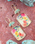 Scenic Floral Blue Turquoise Golden Earrings