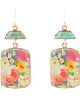 Scenic Floral Blue Turquoise Golden Earrings