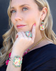 Scenic Floral Blue Turquoise Golden Ring