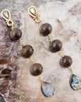 Sepia Sea Blue Abalone Post Golden Drop Earrings