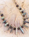 Sepia Sea Green Abalone Statement Golden Necklace