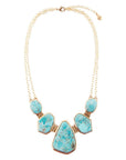 Slabs of Blue Turquoise Golden Statement Necklace
