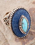 Stacked Blue Turquoise and Denim Golden Statement Ring