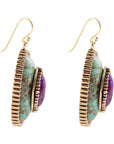 Stacked Stone Blue and Purple Turquoise Golden Drop Earrings