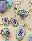 Stacked Stone Blue and Purple Turquoise Golden Drop Earrings