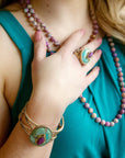 Stacked Stone Blue and Purple Turquoise Golden Ring