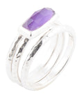 Stacking Hammered Purple Amethyst and Sterling Silver Ring Set