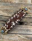 Medium Oil Copper Dot Bronc Noseband with Gold Lotus Flowers / Copper Topaz, Turquoise and AB European Crystal Conchos