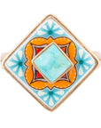 Talavera Tile Blue Turquoise Golden Ring