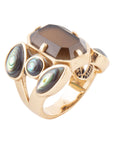 Tribecca Smoky Brown Quartz and Abalone Statement Golden Ring