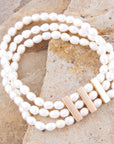 Triple Freshwater White Pearl Classic Golden Stretch Bracelet
