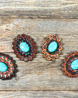 Turquoise Cabochon Stone - Leather Rosette Options -