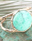 Vibrant Green Chrysoprase Golden Bamboo Statement Cuff Bracelet