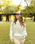 Western Checkers Raw Crop Graphic Sweatshirt