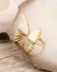 White Mother of Pearl Golden Butterfly Statement Ring