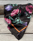 35X35" Black with Pink & Purple Roses Wild Rag / Scarf WR140