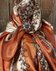 35X35" Burnt Orange & Tan Wild Rag / Scarf -Copper Fire Opal, Teal, AB Slide WRC2179C
