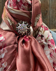 35X35" Raspberry Pink Floral Wild Rag / Scarf - Copper AB Slide WRC403A