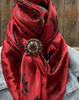 35X35" Red & Black Paisley Wild Rag / Scarf - Copper Ruby, Jet & Champagne Slide WRC434A