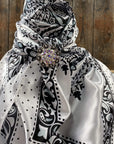 35X35" Black/White Polka Dot & Paisley Wild Rag / Scarf - Antique AB Slide WRC444A