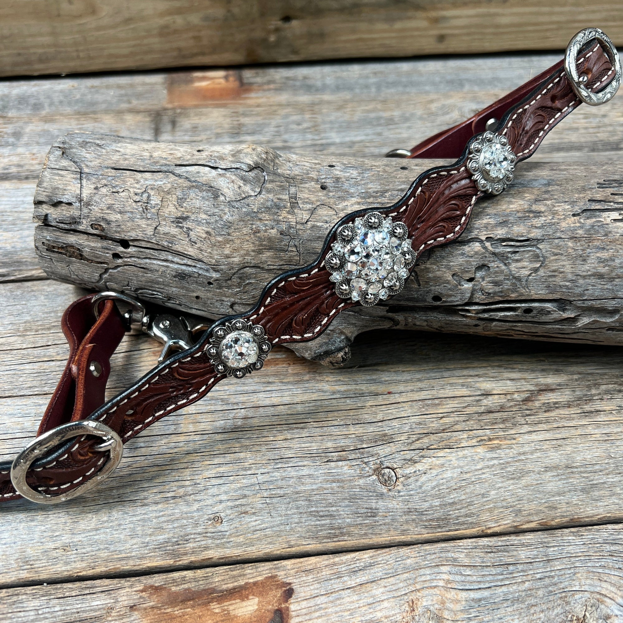 Handcrafted tooled leather spur straps
