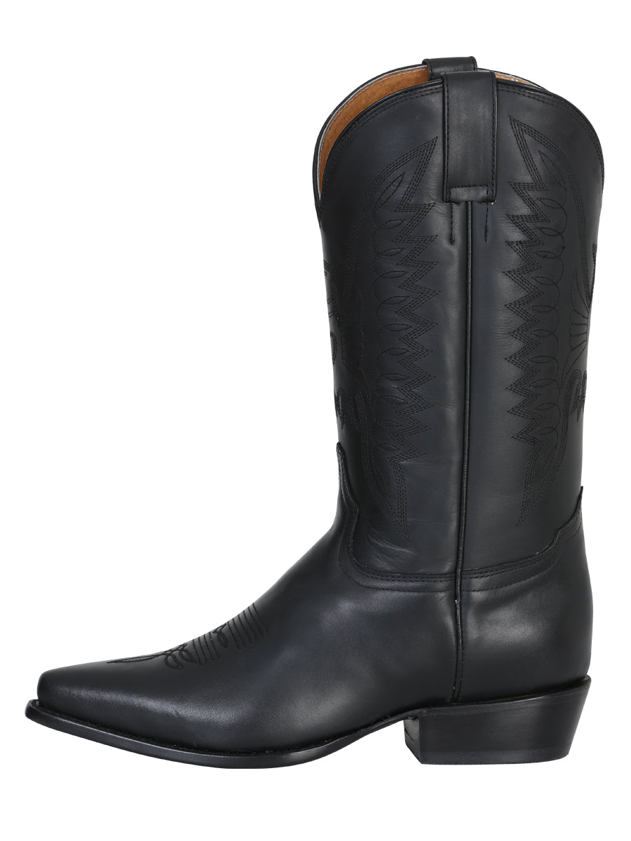 Men's Pointed Toe Leather Cowboy Boots - Made in Mexico - Black 135